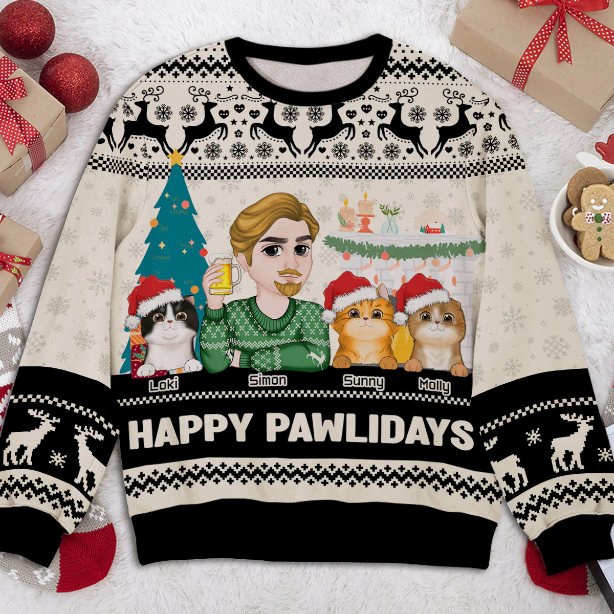 Happy Pawlidays To Cat Mom - Personalized Custom All-Over-Print Sweatshirt - Image 3