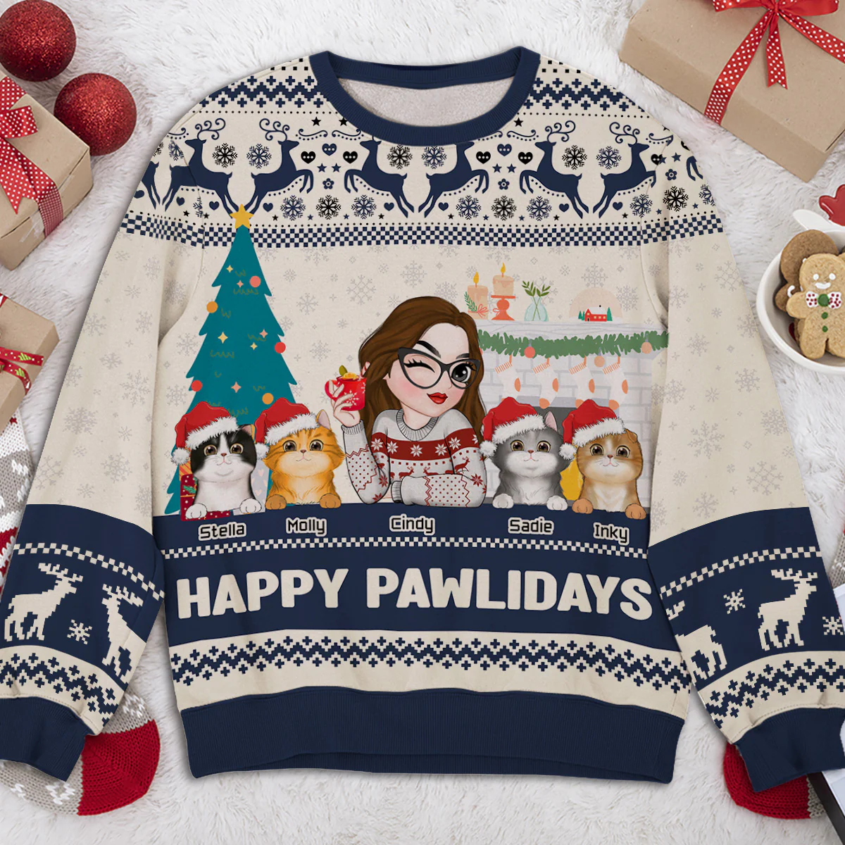 Happy Pawlidays To Cat Mom - Personalized Custom All-Over-Print Sweatshirt - Image 4