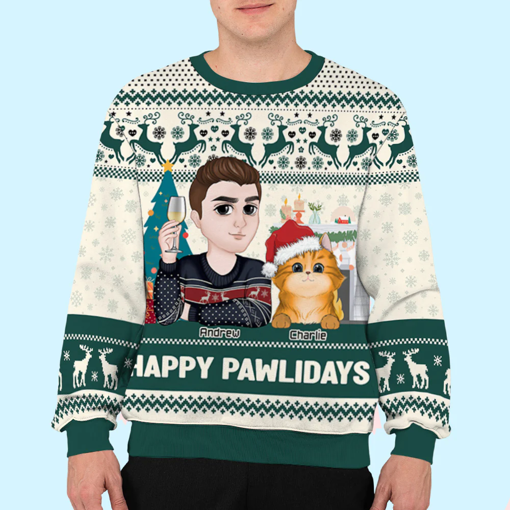 Happy Pawlidays To Cat Mom - Personalized Custom All-Over-Print Sweatshirt - Image 6