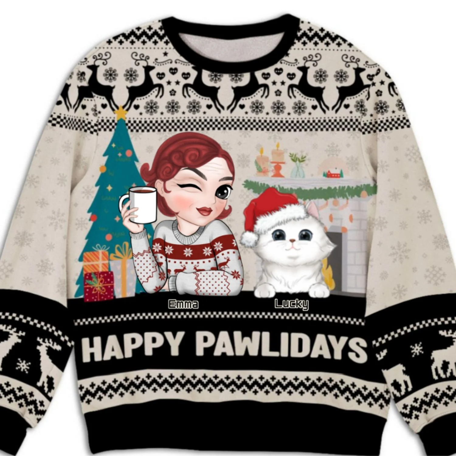 Happy Pawlidays To Cat Mom - Personalized Custom All-Over-Print Sweatshirt - Image 7