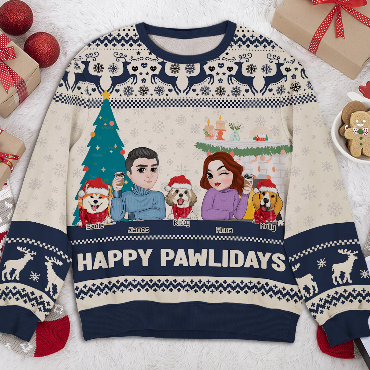 Happy Pawlidays To Dog Mom Dad - Personalized Custom All-Over-Print Sweatshirt - Image 5