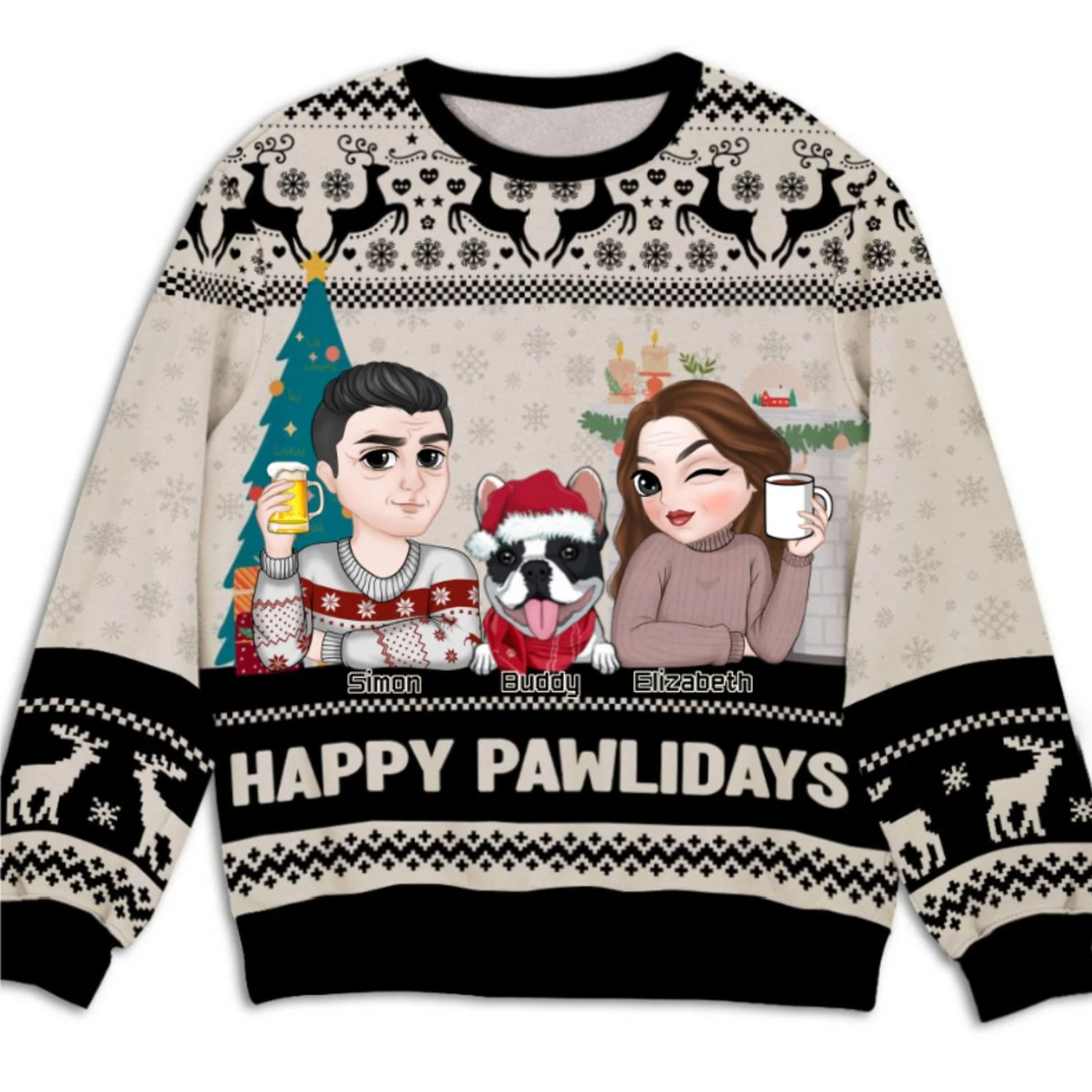 Happy Pawlidays To Dog Mom Dad - Personalized Custom All-Over-Print Sweatshirt - Image 8