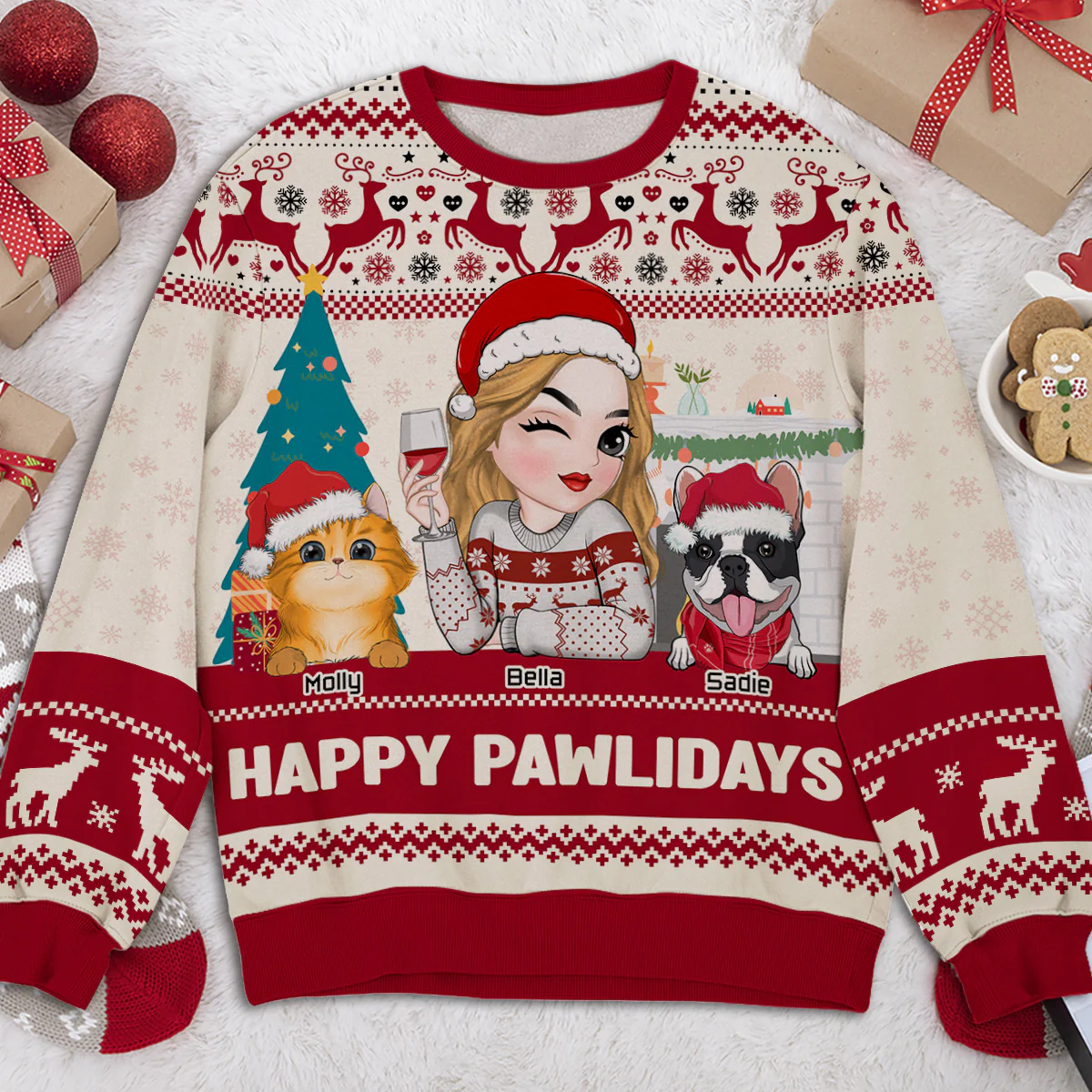 Happy Pawlidays To Fur Mom - Personalized Custom All-Over-Print Sweatshirt