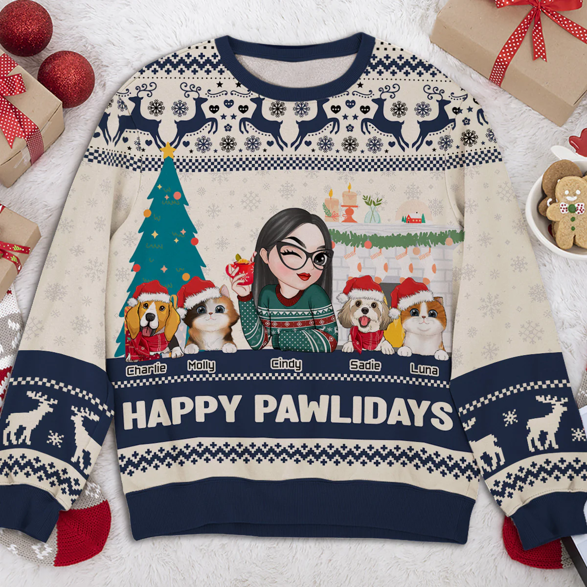 Happy Pawlidays To Fur Mom - Personalized Custom All-Over-Print Sweatshirt - Image 4