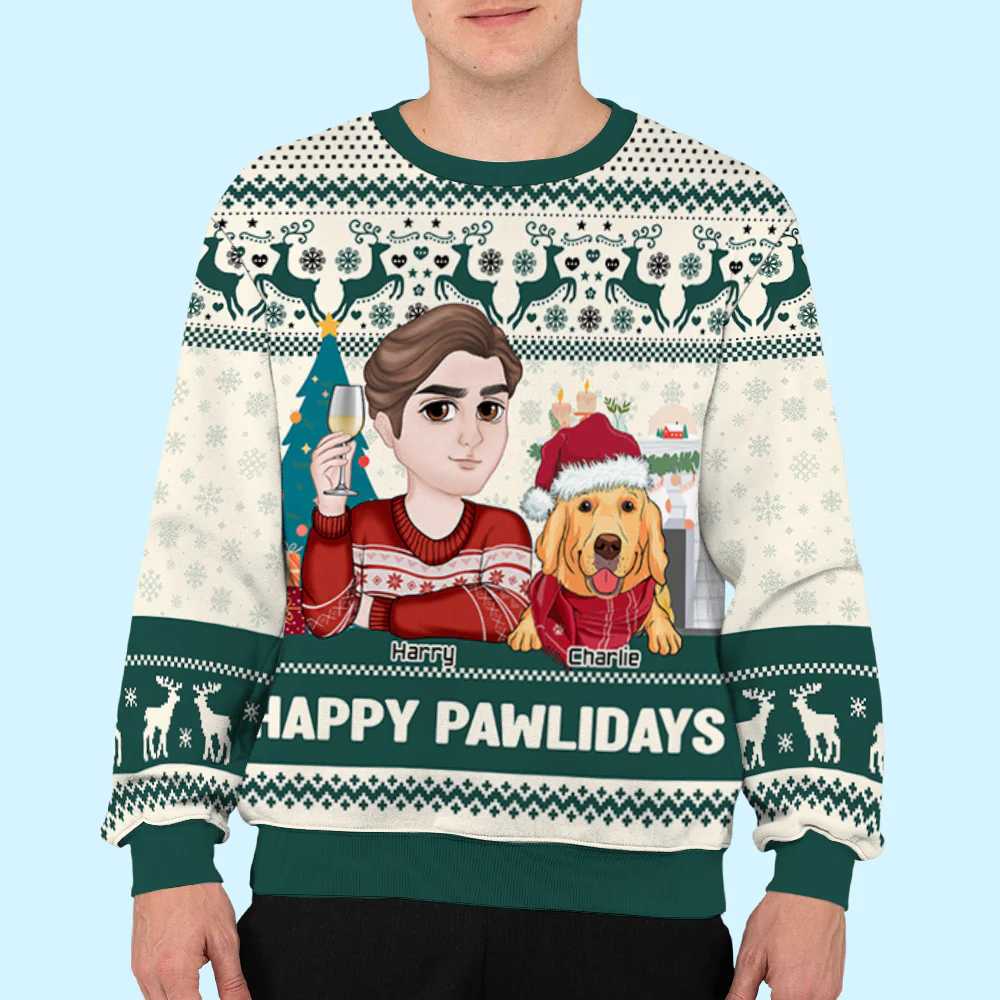 Happy Pawlidays To Fur Mom - Personalized Custom All-Over-Print Sweatshirt - Image 6