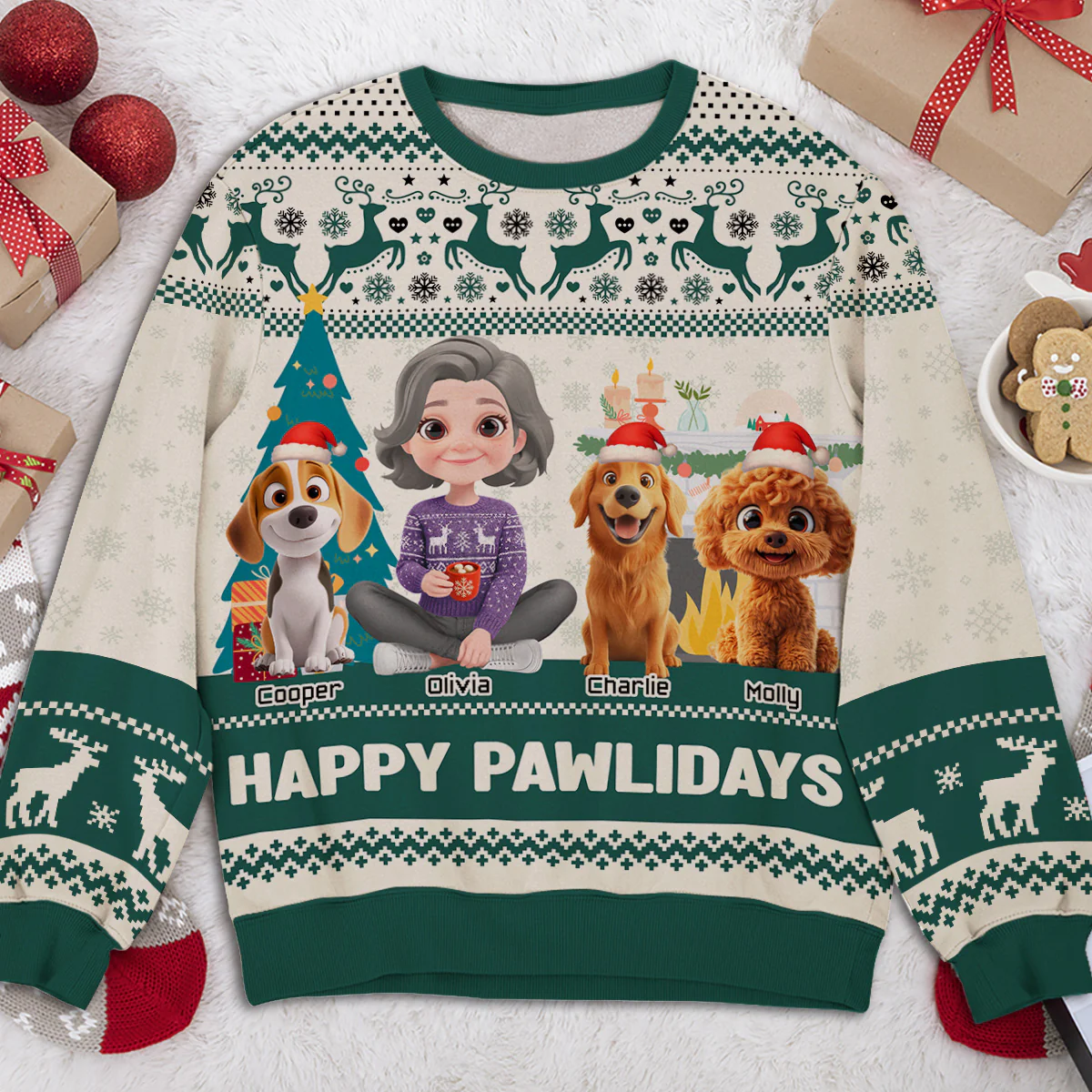 Happy Pawlidays To You Cartoon - Personalized Custom All-Over-Print Sweatshirt - Image 3