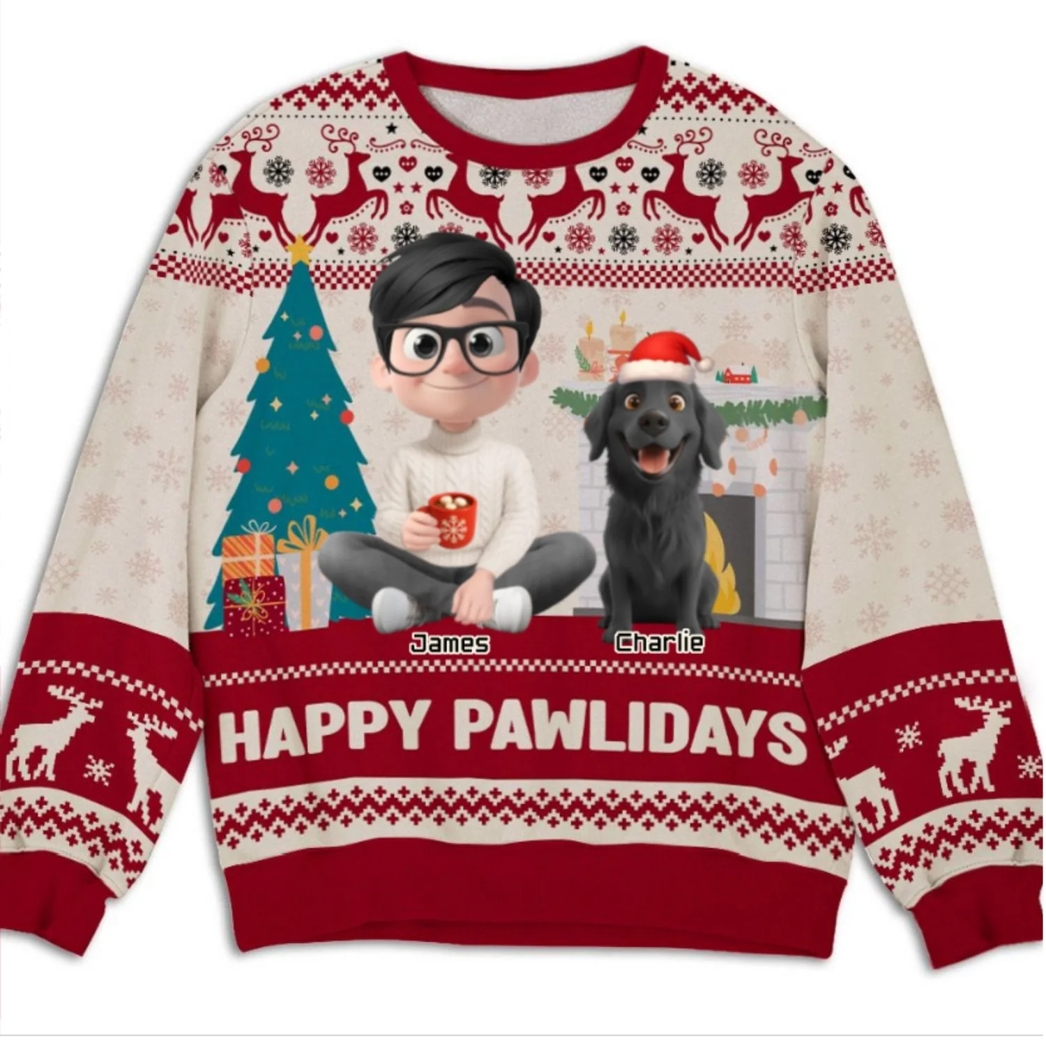 Happy Pawlidays To You Cartoon - Personalized Custom All-Over-Print Sweatshirt - Image 6