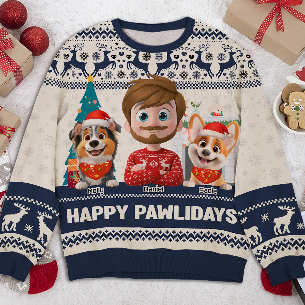 Happy Pawlidays To You Cartoon Version 2 - Personalized Custom All-Over-Print Sweatshirt - Image 2