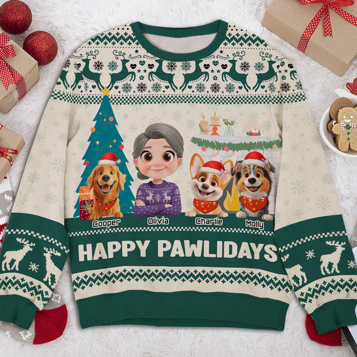 Happy Pawlidays To You Cartoon Version 2 - Personalized Custom All-Over-Print Sweatshirt - Image 3