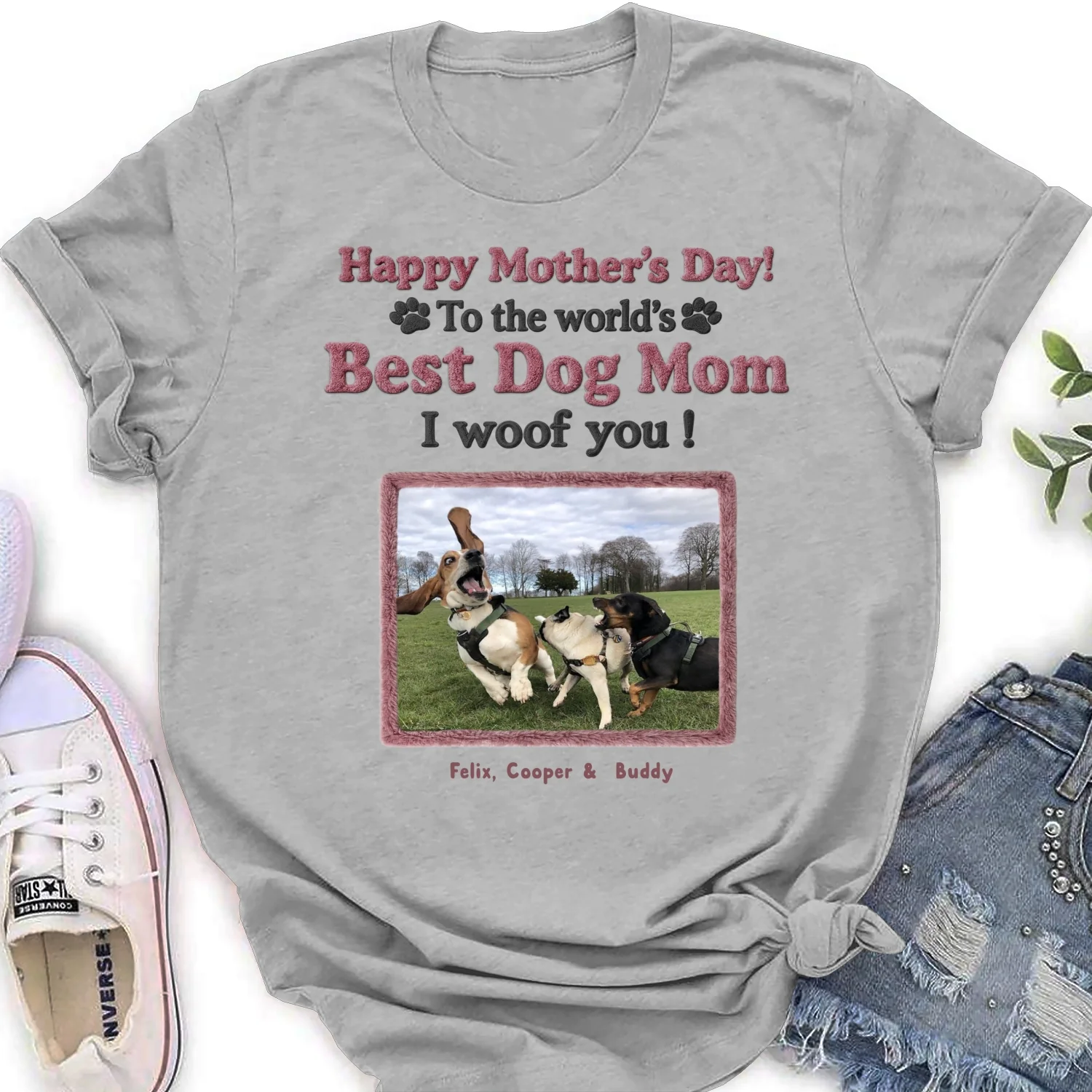 Happy To Be Dog Parents Photo - Personalized Custom Women's T-Shirt - Image 3