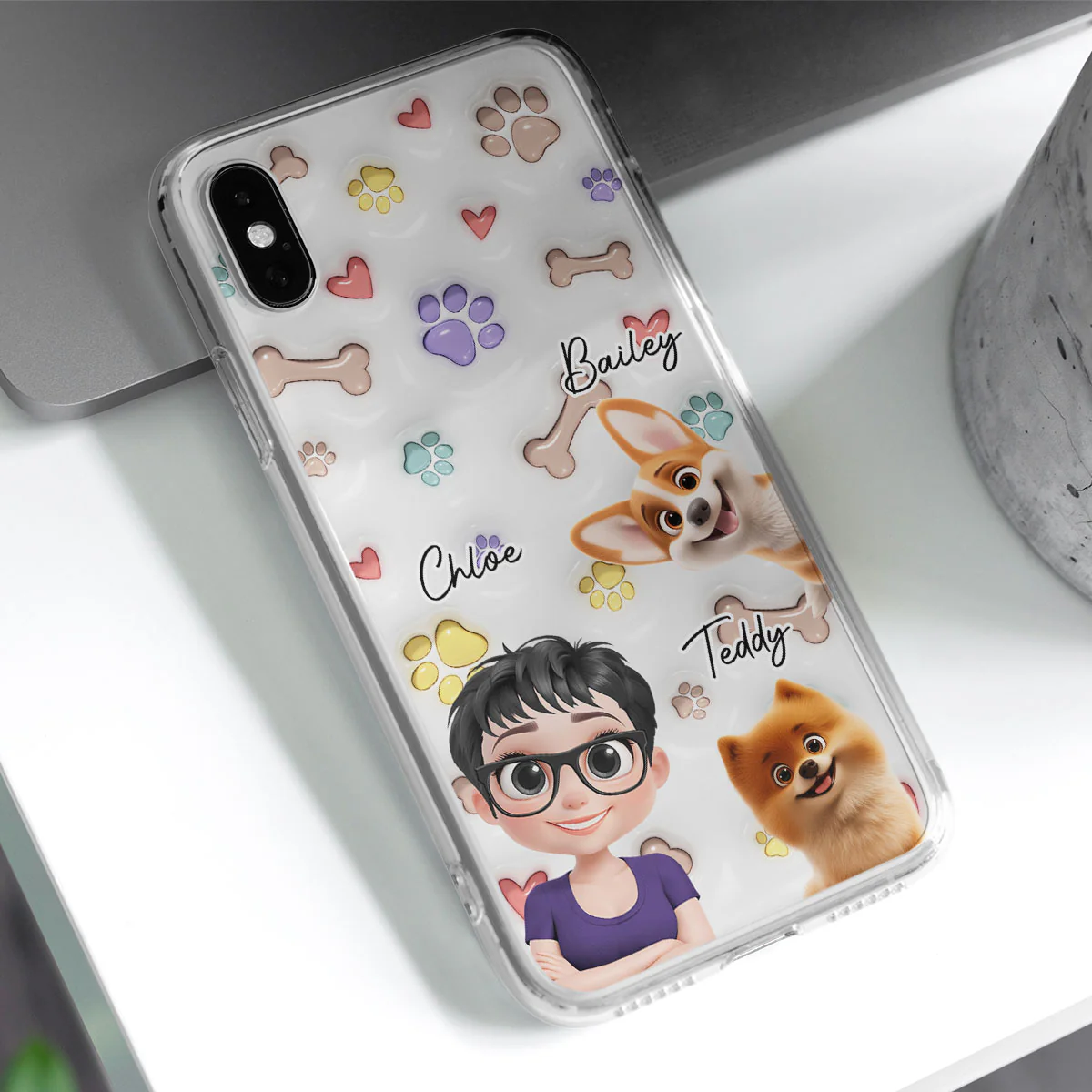 Her Baby Lovely Dogs - Personalized Custom 3D Inflated Effect Phone Case - Image 2