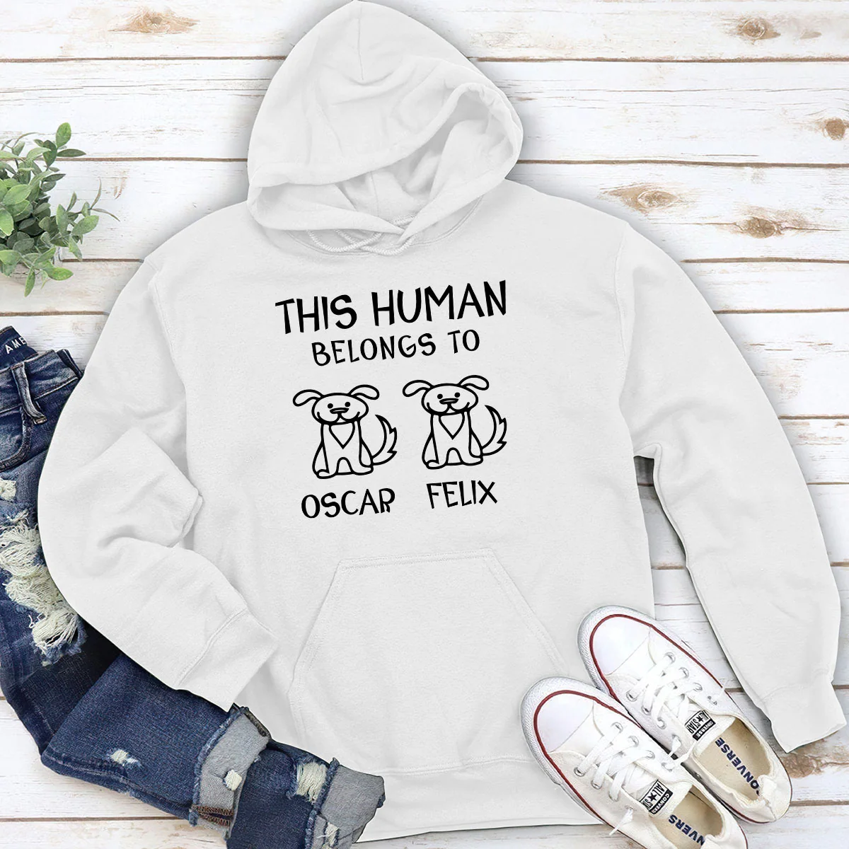 Human And Dog Line Cartoon - Personalized Custom Hoodie - Image 2
