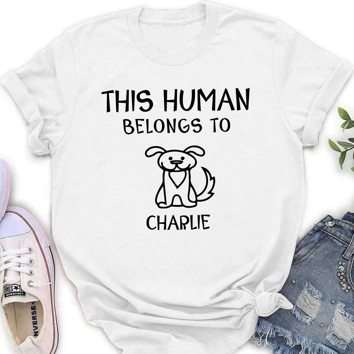 Human And Dog Line Cartoon - Personalized Custom Women T-Shirt - Image 2