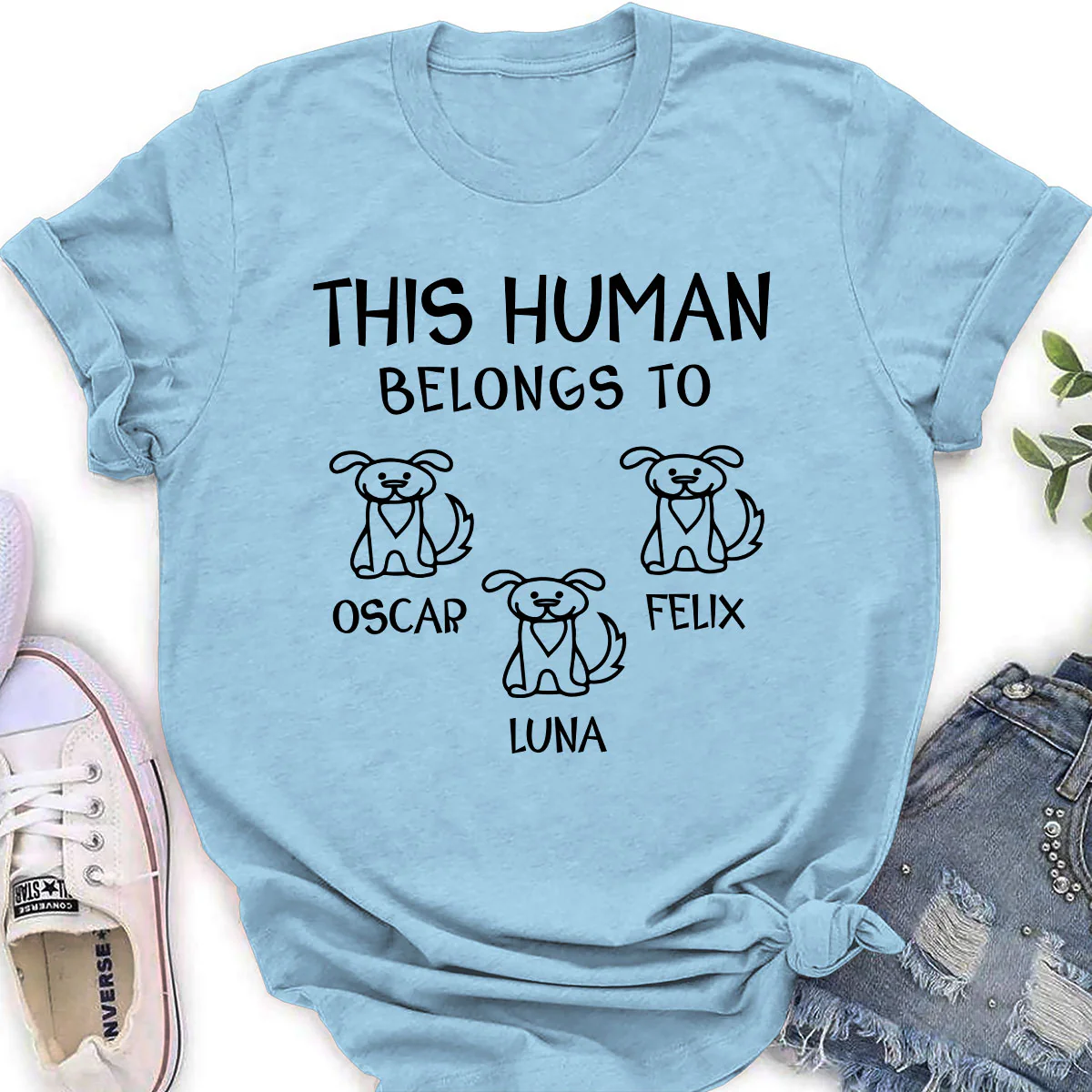 Human And Dog Line Cartoon - Personalized Custom Women T-Shirt - Image 4