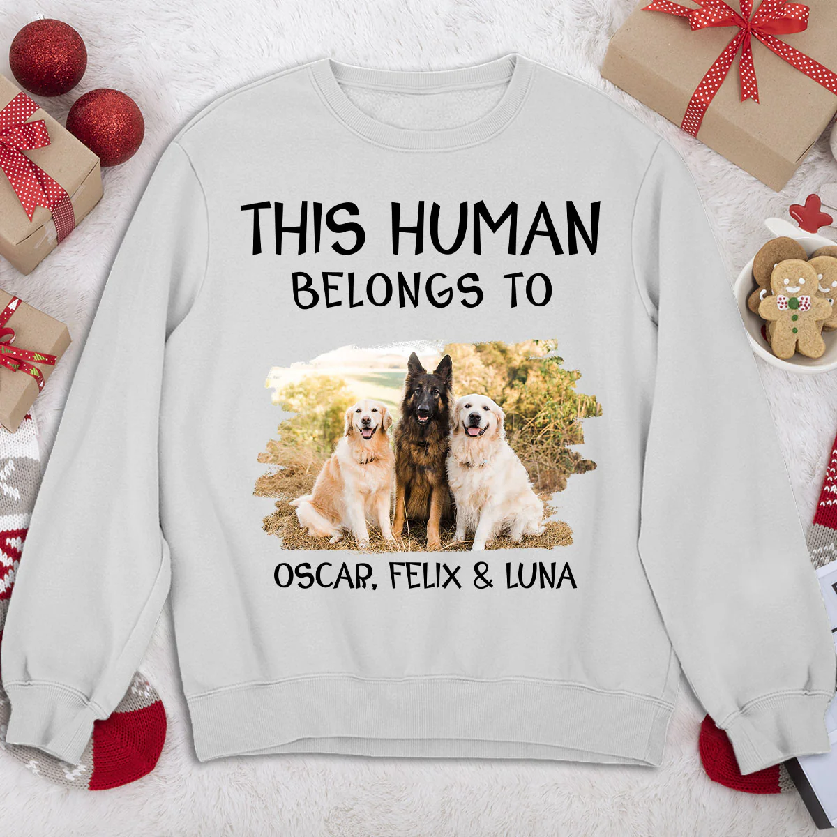 Human And Dog Line Cartoon Photo - Personalized Custom Sweatshirt - Image 2