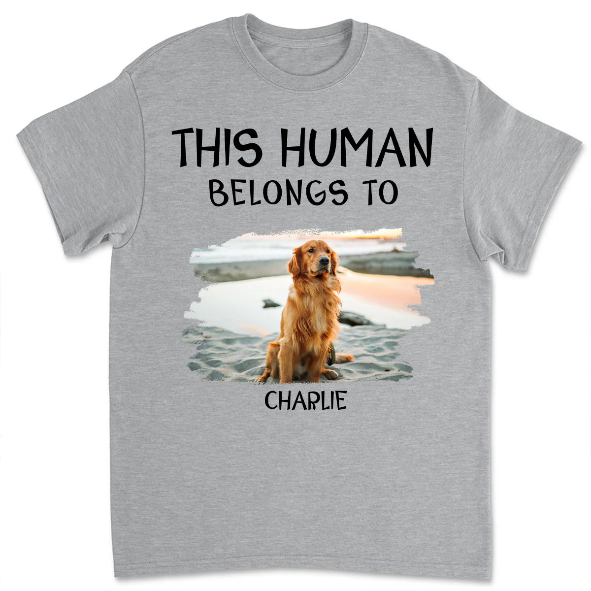Human And Dog Line Cartoon Photo - Personalized Custom Unisex T-Shirt