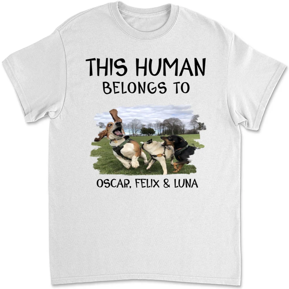 Human And Dog Line Cartoon Photo - Personalized Custom Unisex T-Shirt - Image 6