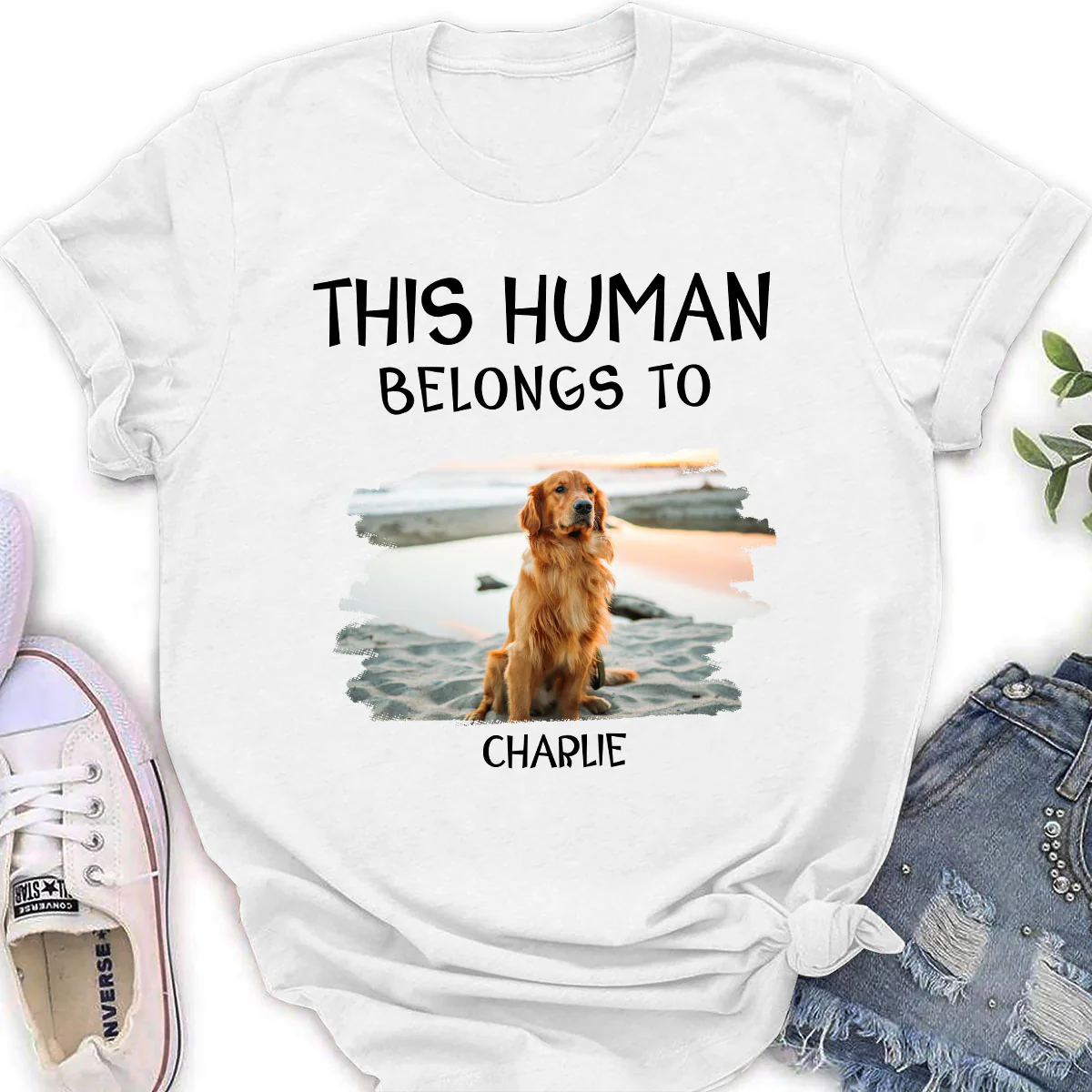 Human And Dog Line Cartoon Photo - Personalized Custom Women T-Shirt - Image 2
