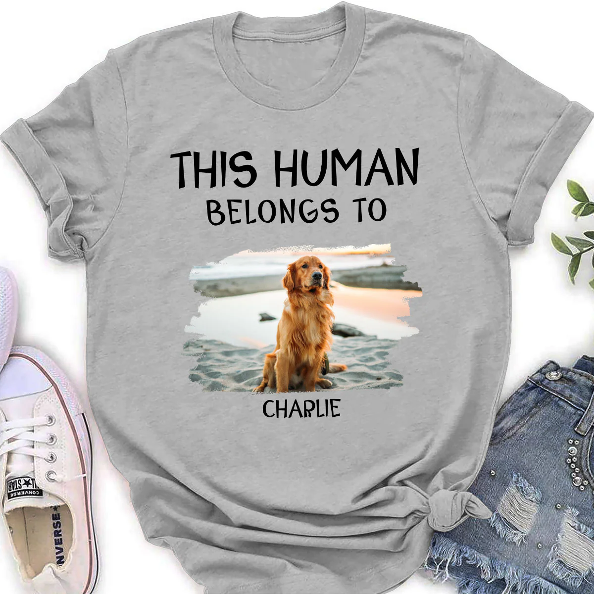 Human And Dog Line Cartoon Photo - Personalized Custom Women T-Shirt - Image 3