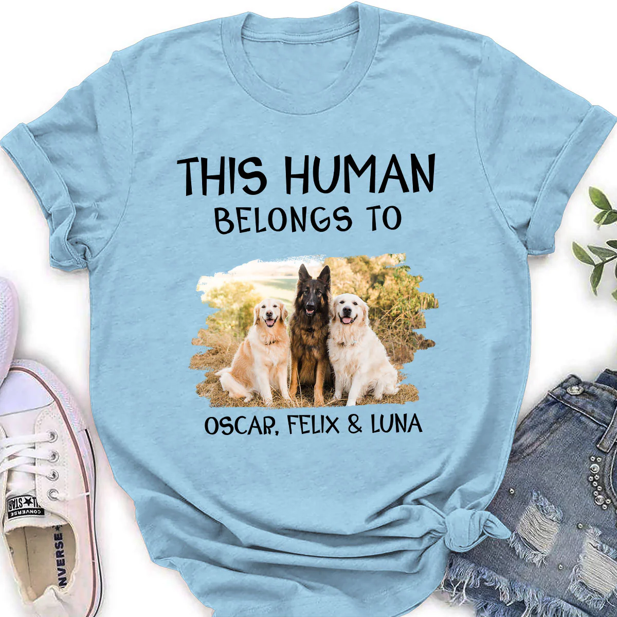 Human And Dog Line Cartoon Photo - Personalized Custom Women T-Shirt - Image 4