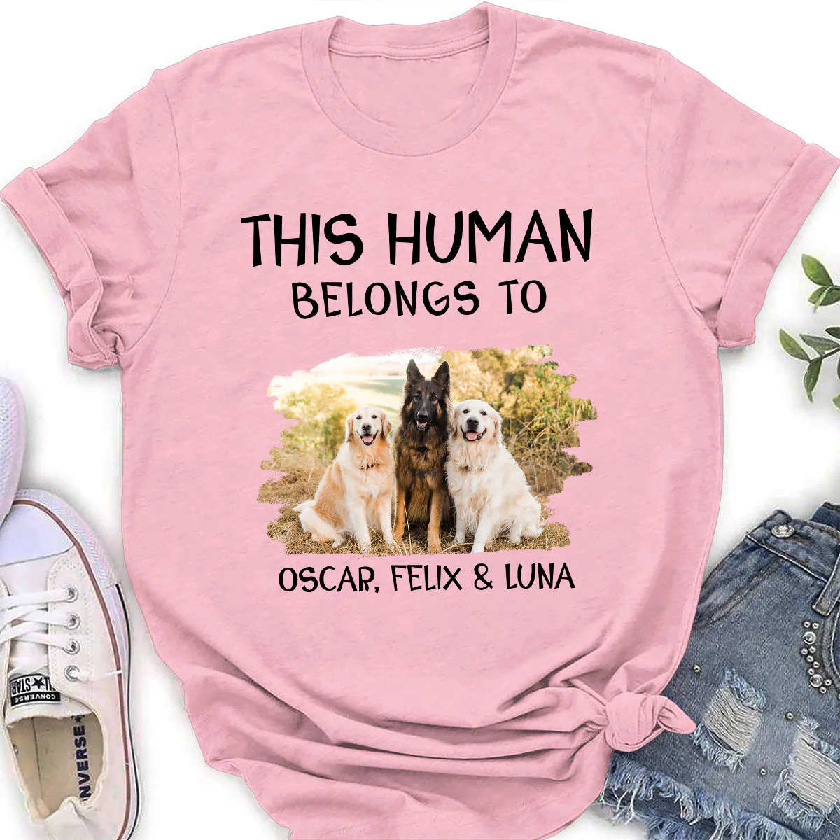 Human And Dog Line Cartoon Photo - Personalized Custom Women T-Shirt - Image 5