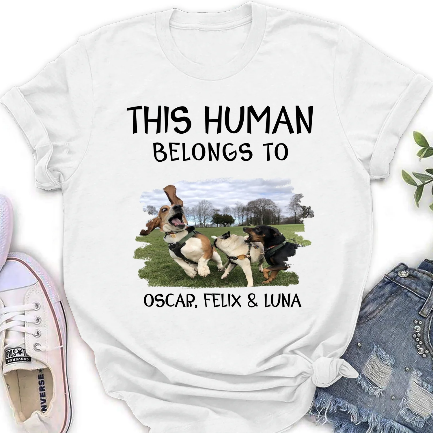 Human And Dog Line Cartoon Photo - Personalized Custom Women T-Shirt - Image 6
