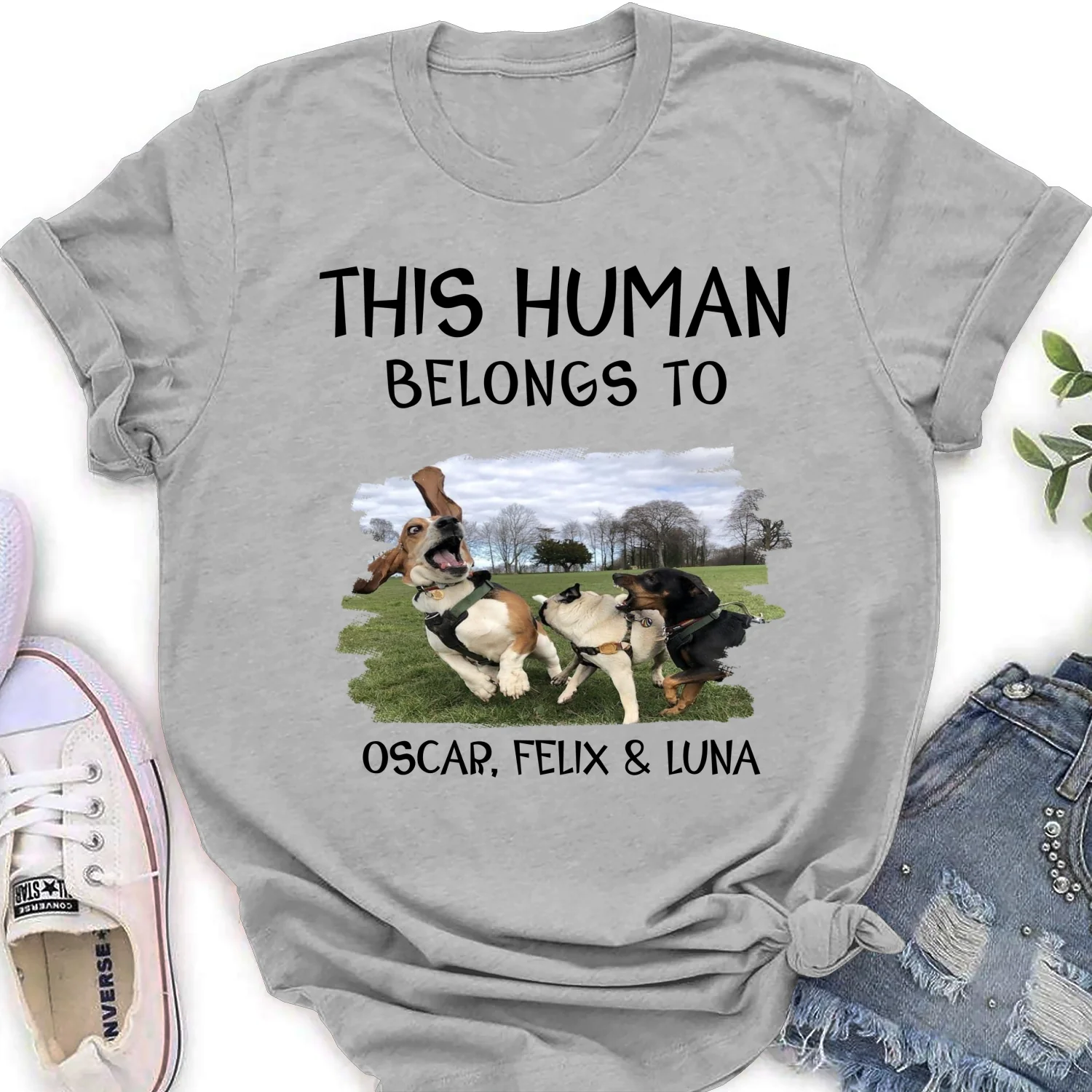 Human And Dog Line Cartoon Photo - Personalized Custom Women T-Shirt - Image 7