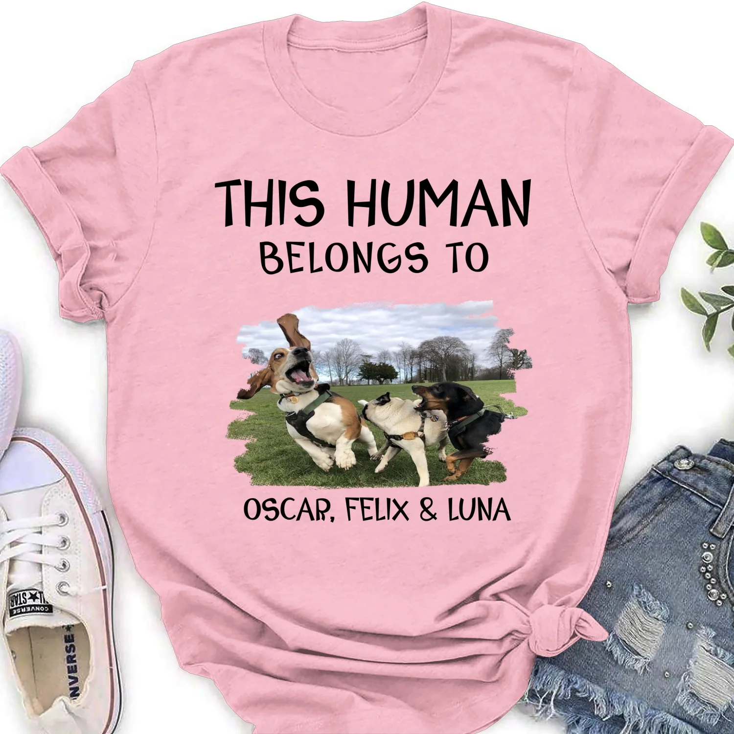 Human And Dog Line Cartoon Photo - Personalized Custom Women T-Shirt - Image 8