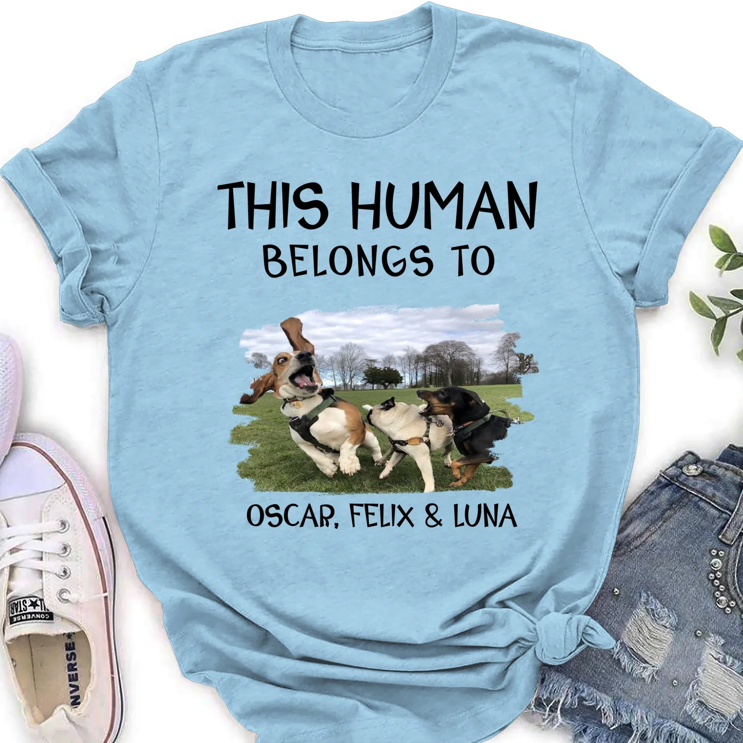Human And Dog Line Cartoon Photo - Personalized Custom Women T-Shirt - Image 9