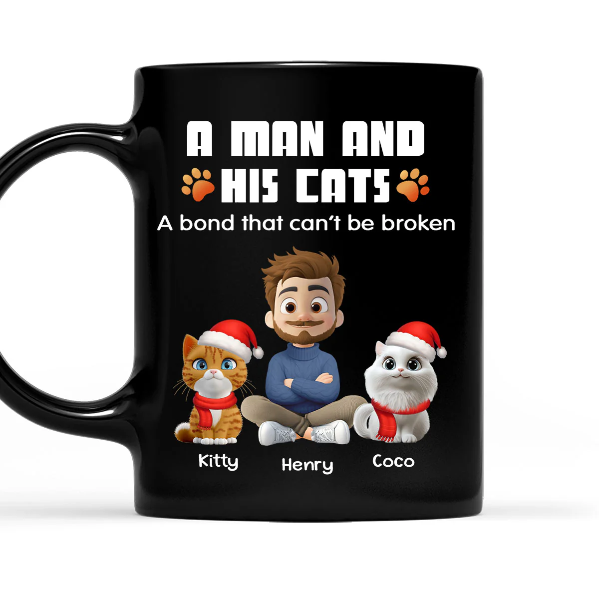 Human And Their Cat Cartoon Christmas - Personalized Custom Coffee Mug