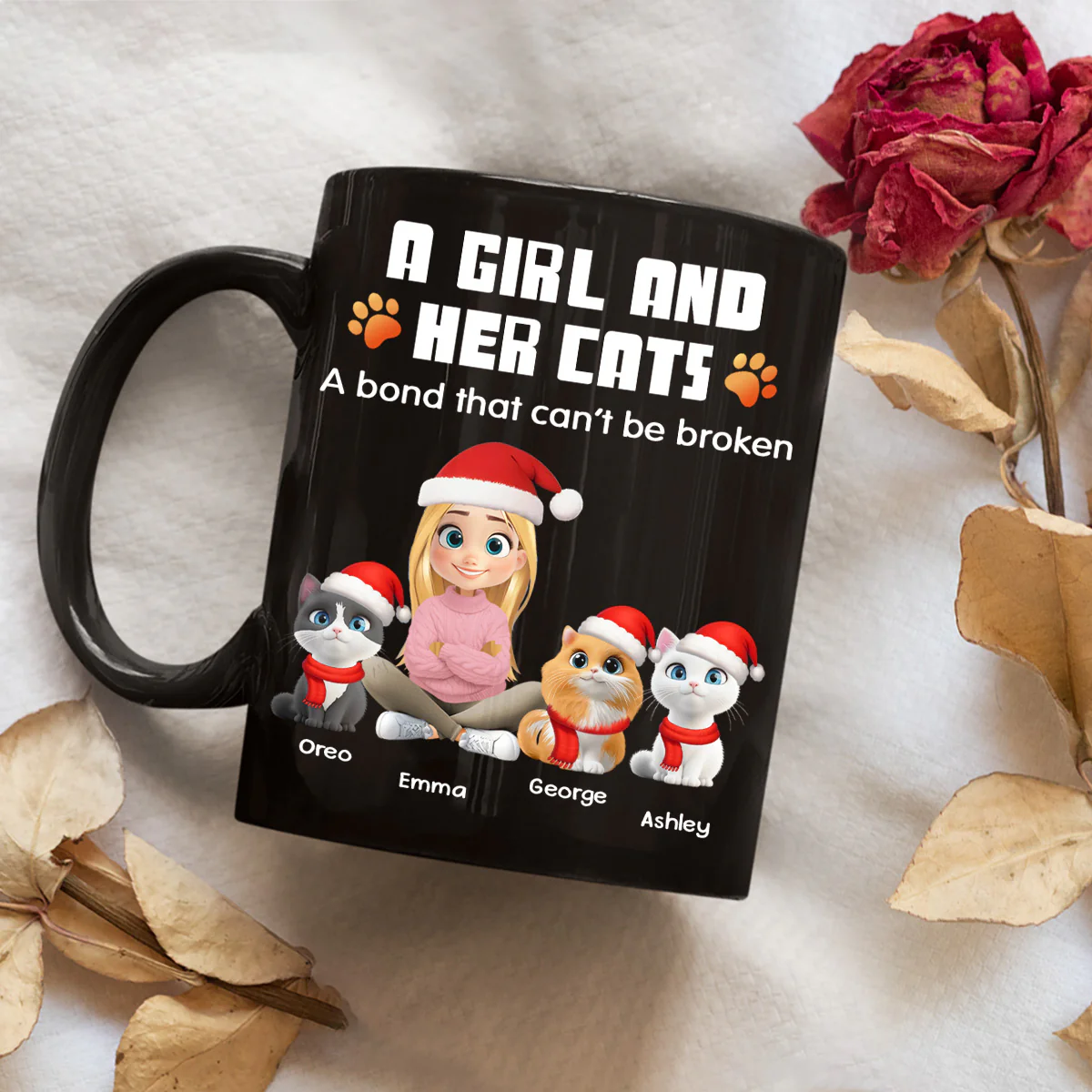 Human And Their Cat Cartoon Christmas - Personalized Custom Coffee Mug - Image 2