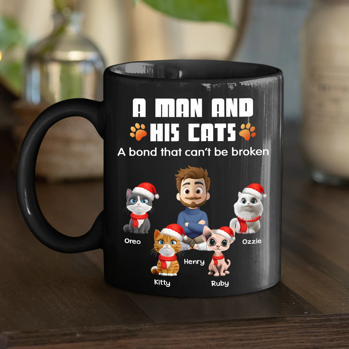 Human And Their Cat Cartoon Christmas - Personalized Custom Coffee Mug - Image 4