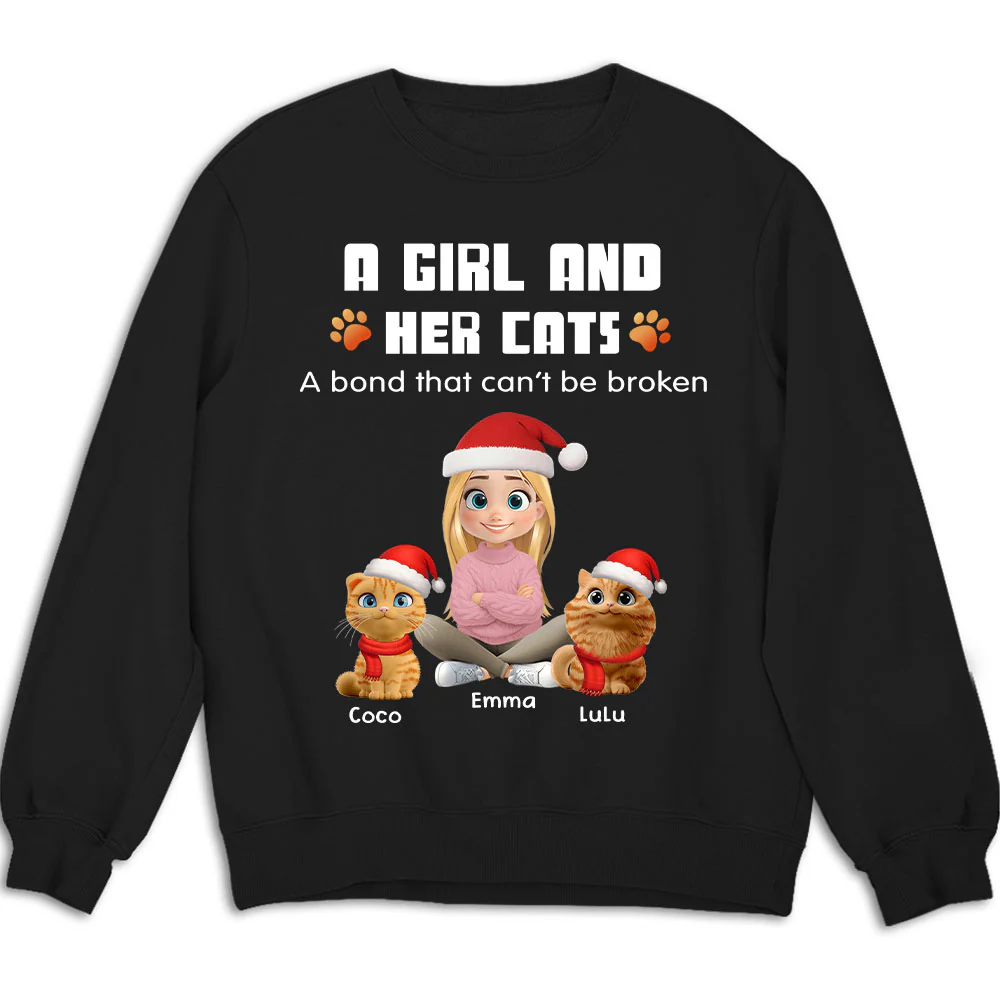 Human And Their Cat Cartoon Christmas - Personalized Custom Sweatshirt