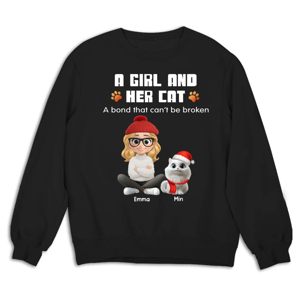 Human And Their Cat Cartoon Christmas - Personalized Custom Sweatshirt - Image 5
