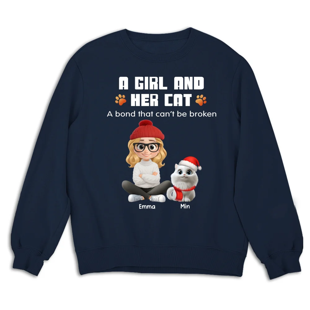 Human And Their Cat Cartoon Christmas - Personalized Custom Sweatshirt - Image 7