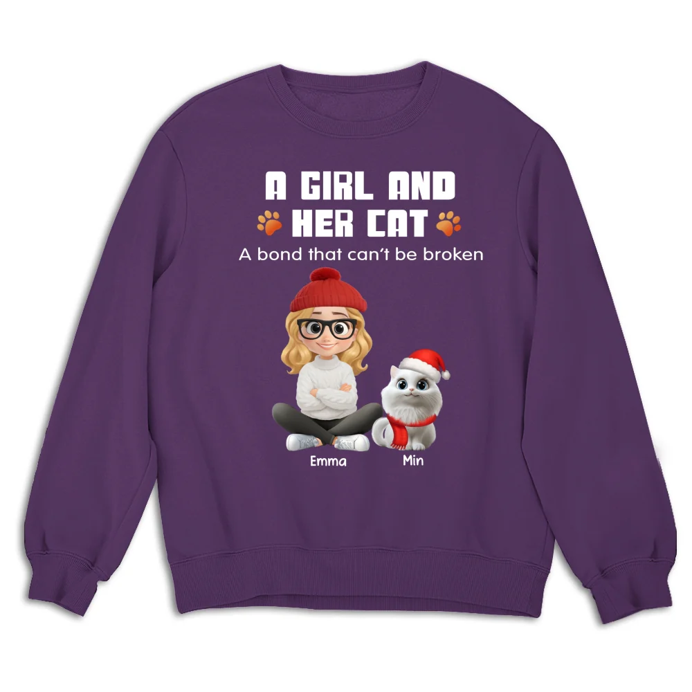 Human And Their Cat Cartoon Christmas - Personalized Custom Sweatshirt - Image 8