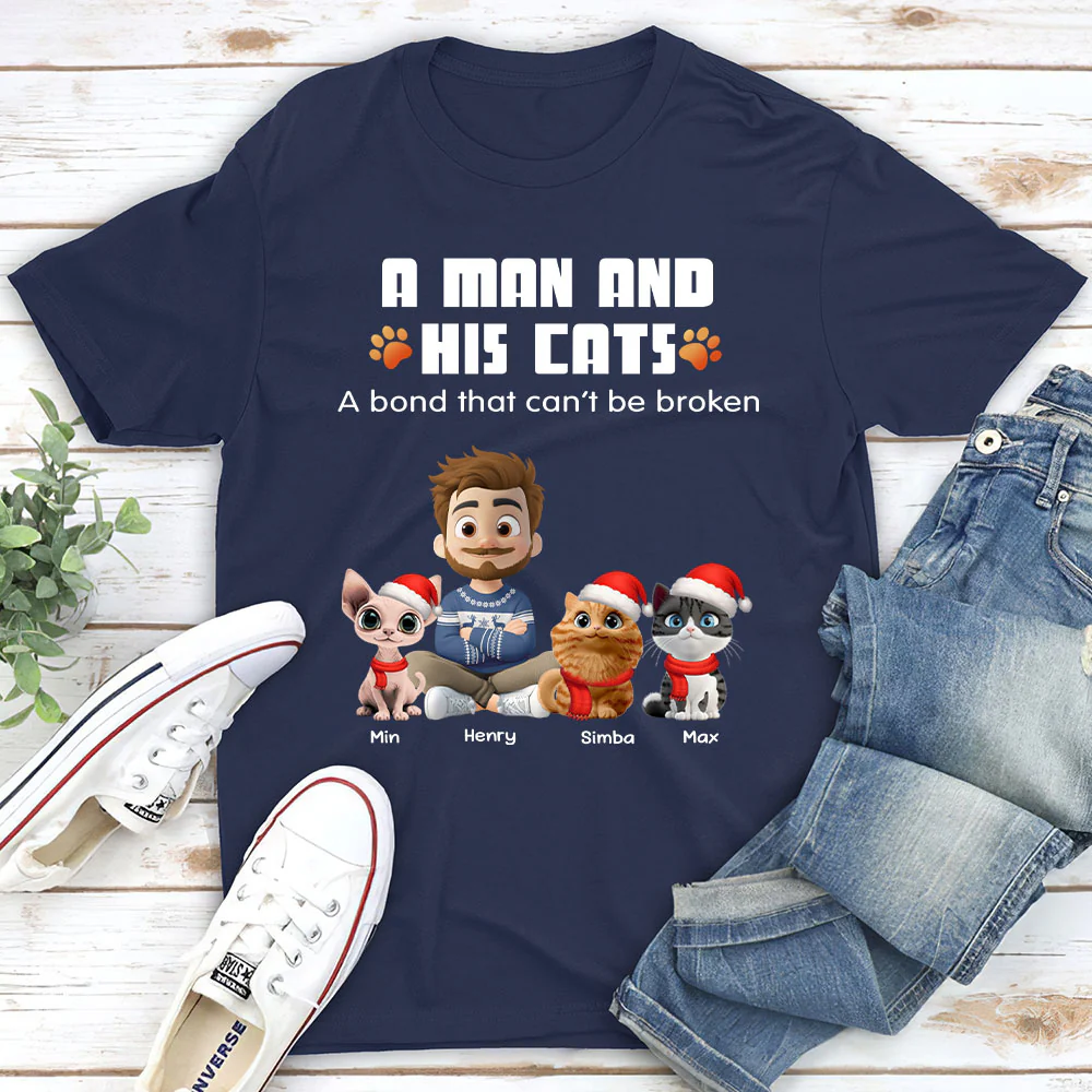 Human And Their Cat Cartoon Christmas - Personalized Custom Unisex T-shirt - Image 2