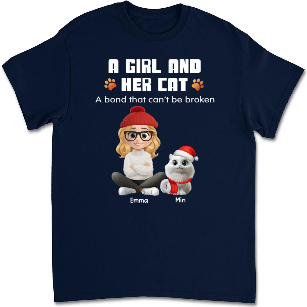 Human And Their Cat Cartoon Christmas - Personalized Custom Unisex T-shirt - Image 6