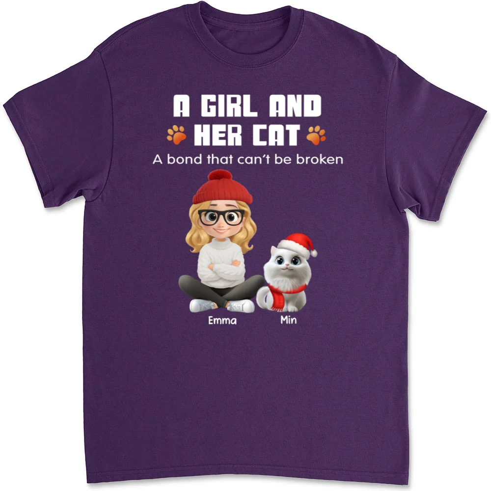 Human And Their Cat Cartoon Christmas - Personalized Custom Unisex T-shirt - Image 8
