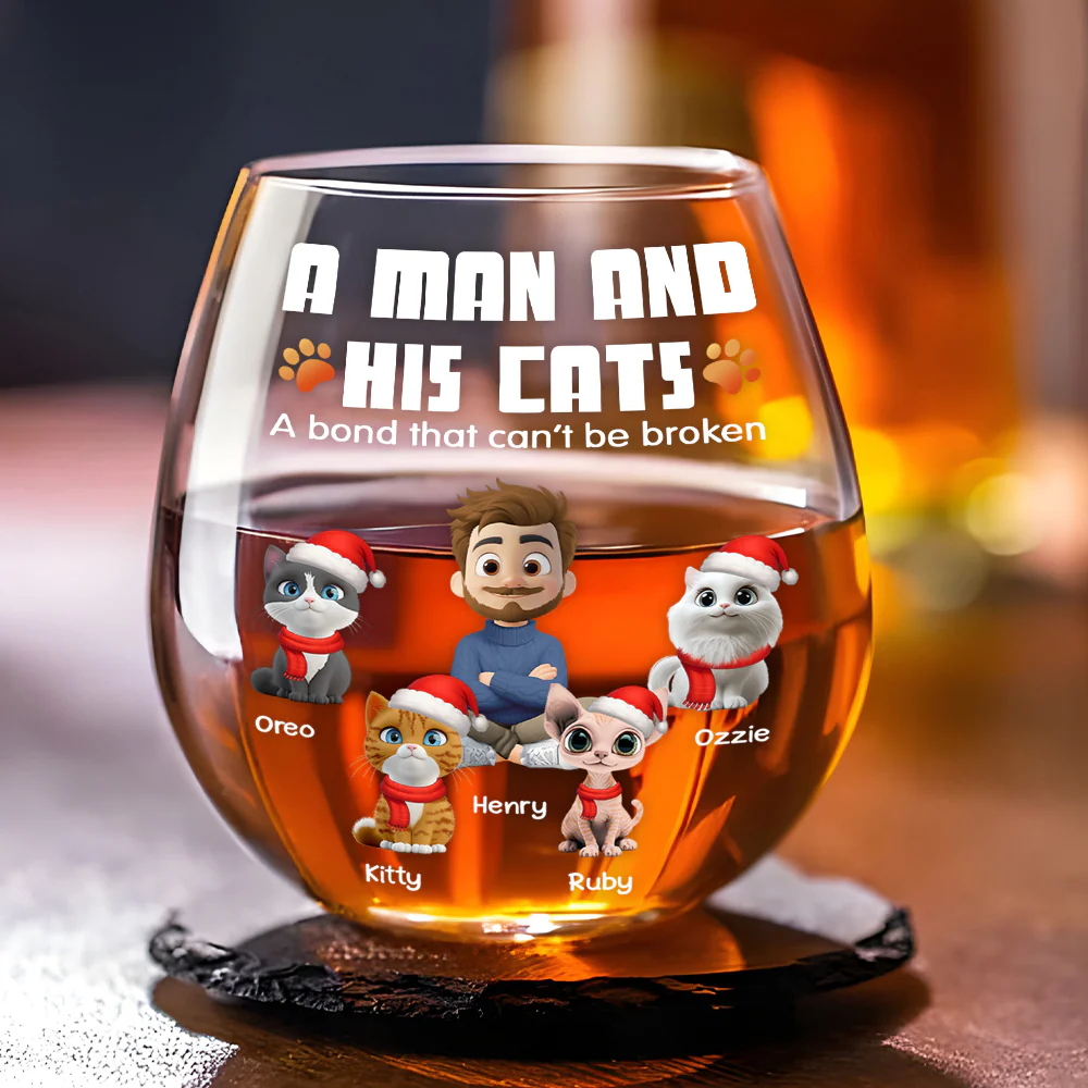 Human And Their Cat Cartoon Christmas - Personalized Custom Wine Glass - Image 3