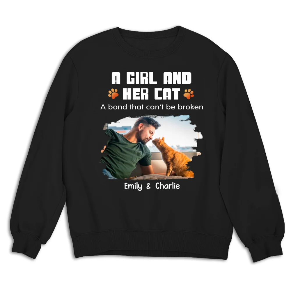 Human And Their Cat Cartoon Christmas Photo - Personalized Custom Sweatshirt - Image 3