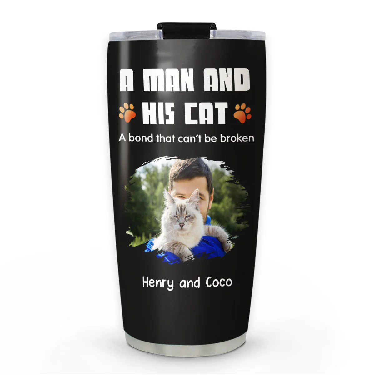 Human And Their Cat Cartoon Christmas Photo - Personalized Custom Tumbler