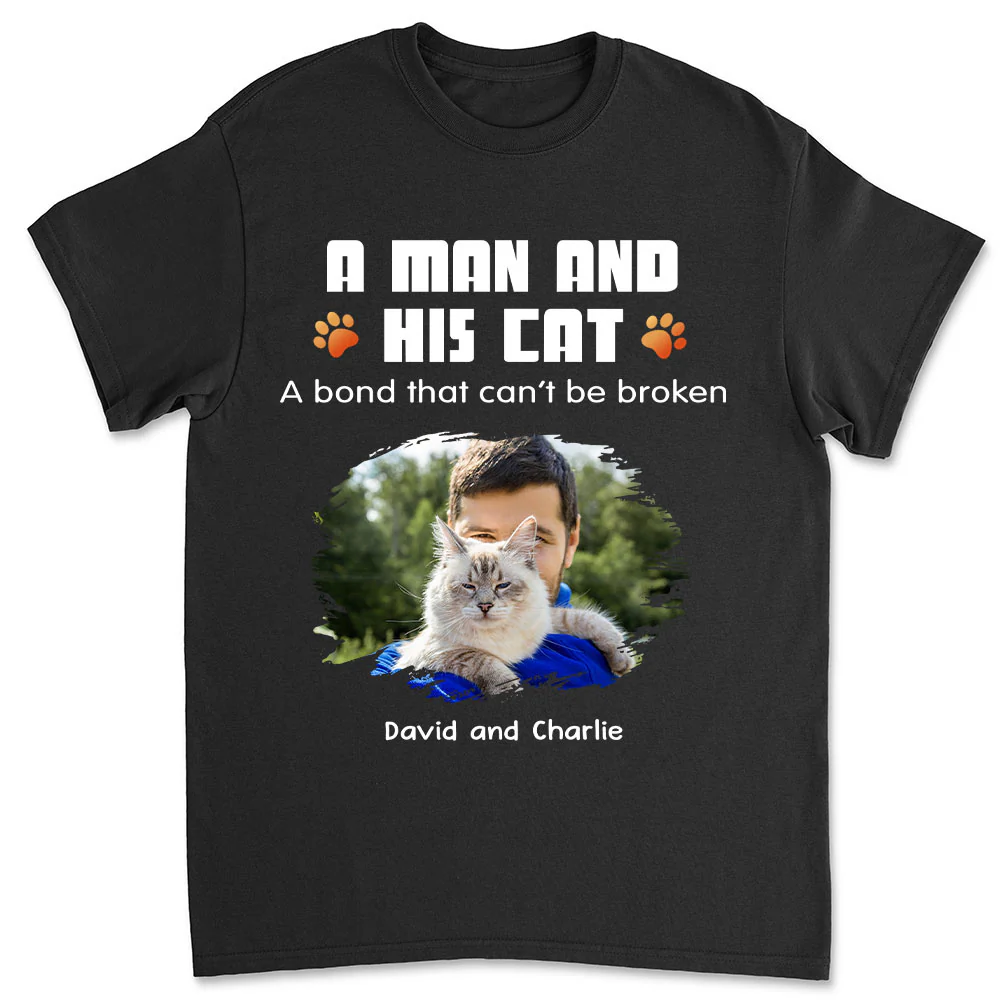 Human And Their Cat Cartoon Christmas Photo - Personalized Custom Unisex T-shirt