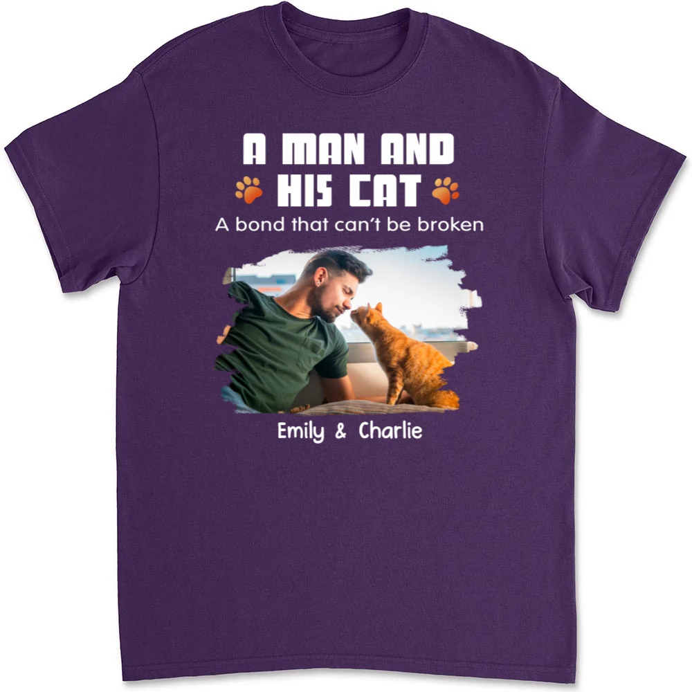 Human And Their Cat Cartoon Christmas Photo - Personalized Custom Unisex T-shirt - Image 6