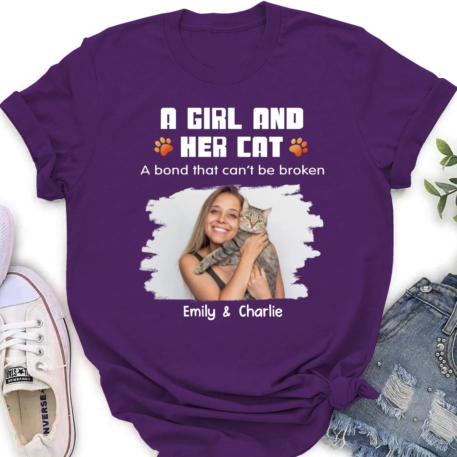 Human And Their Cat Cartoon Christmas Photo - Personalized Custom Women's T-shirt - Image 7