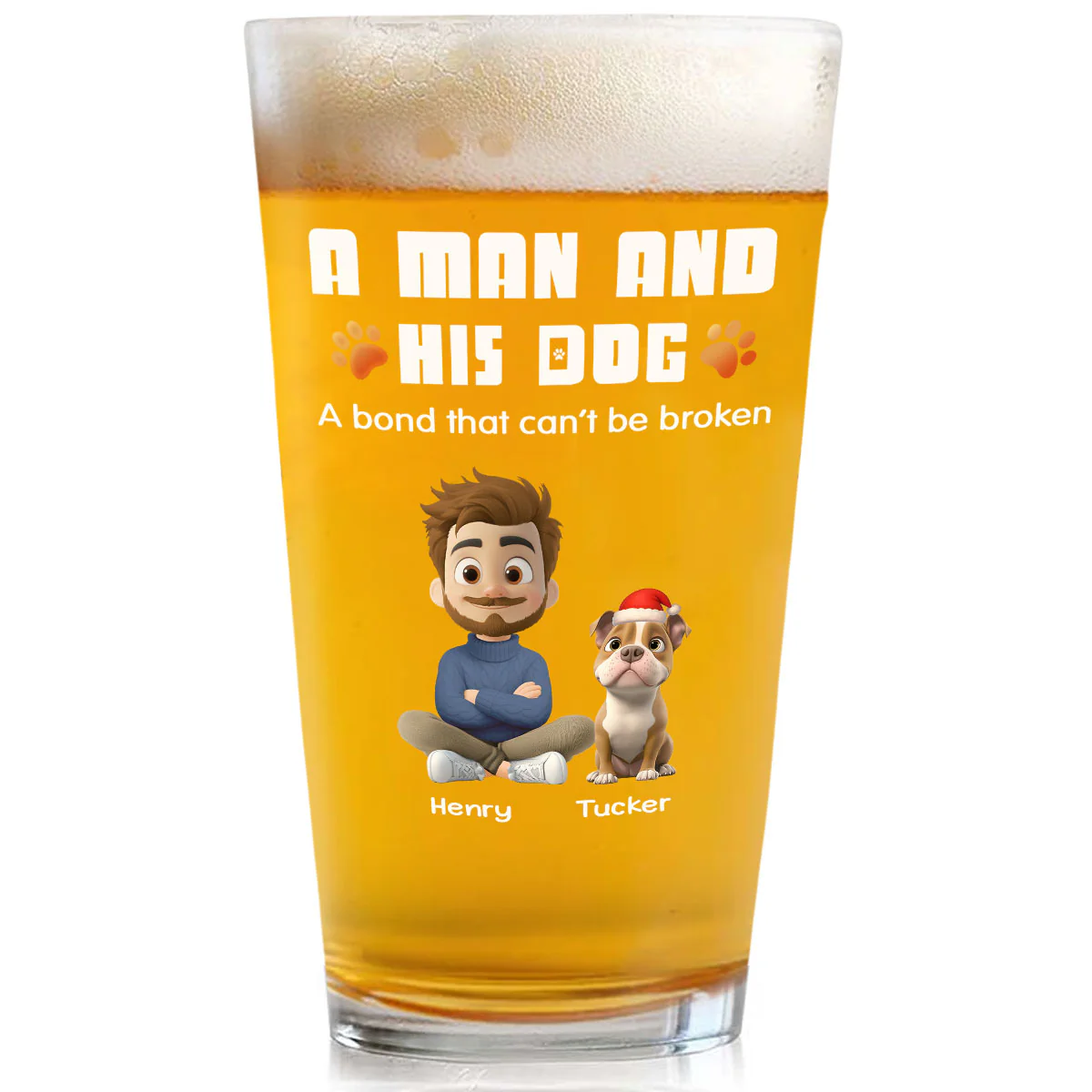 Human And Their Dog Cartoon Christmas - Personalized Custom Beer Glass