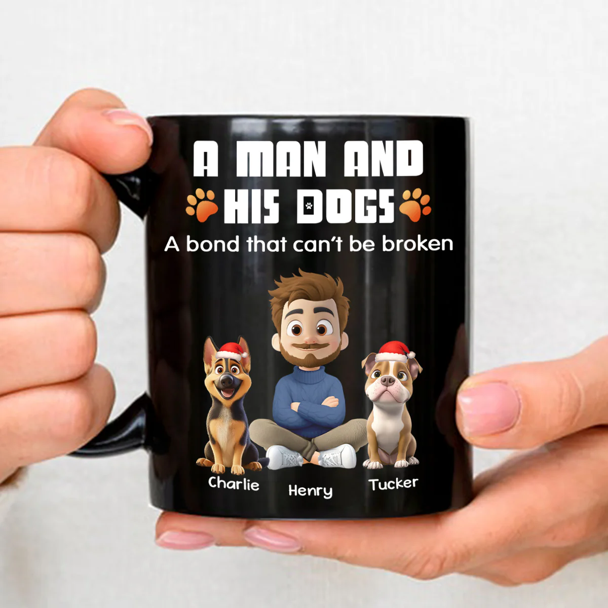 Human And Their Dog Cartoon Christmas - Personalized Custom Coffee Mug - Image 2