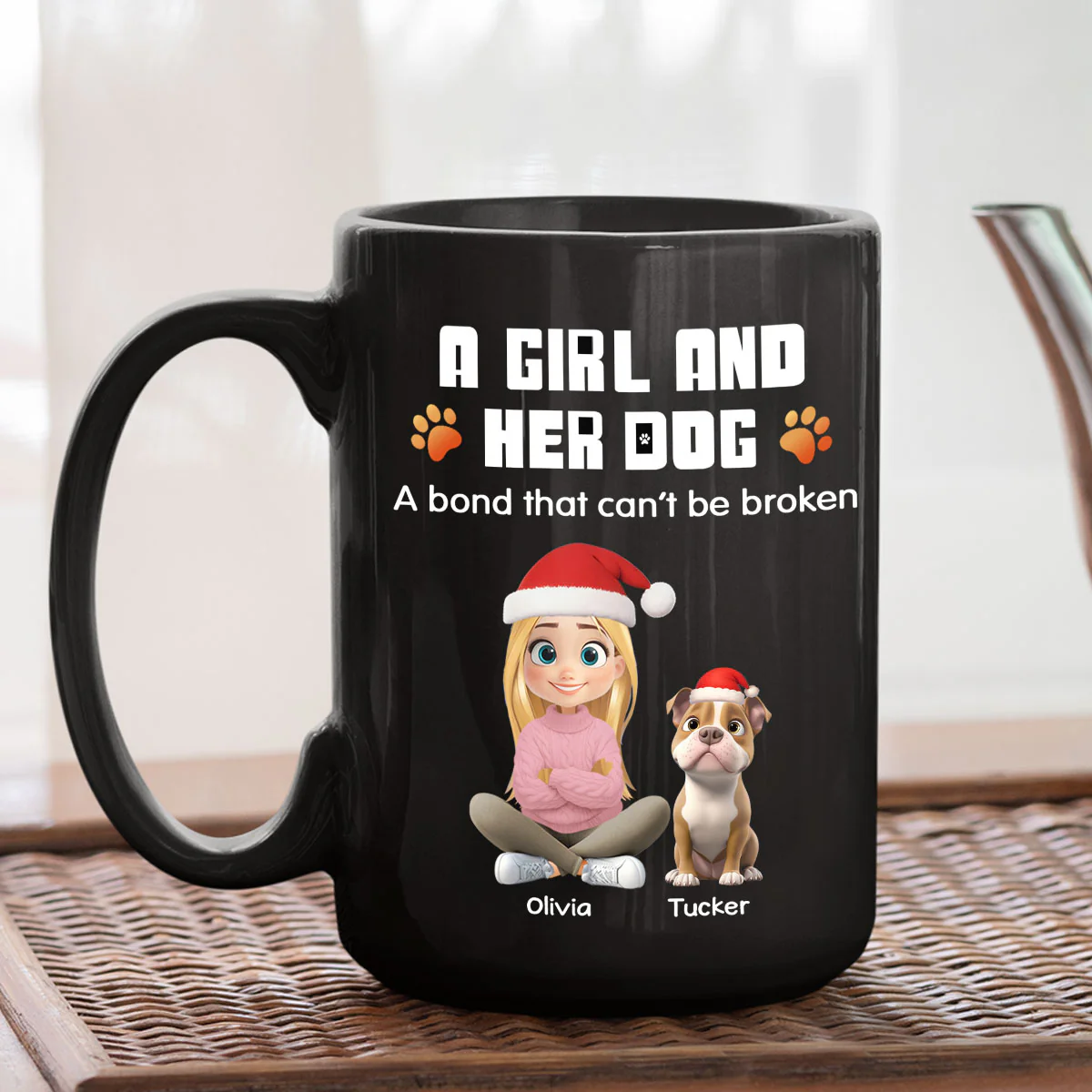 Human And Their Dog Cartoon Christmas - Personalized Custom Coffee Mug - Image 3