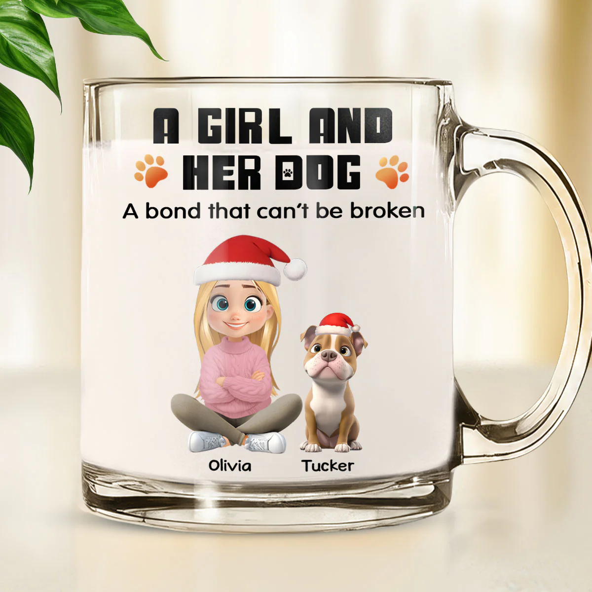 Human And Their Dog Cartoon Christmas - Personalized Custom Glass Mug