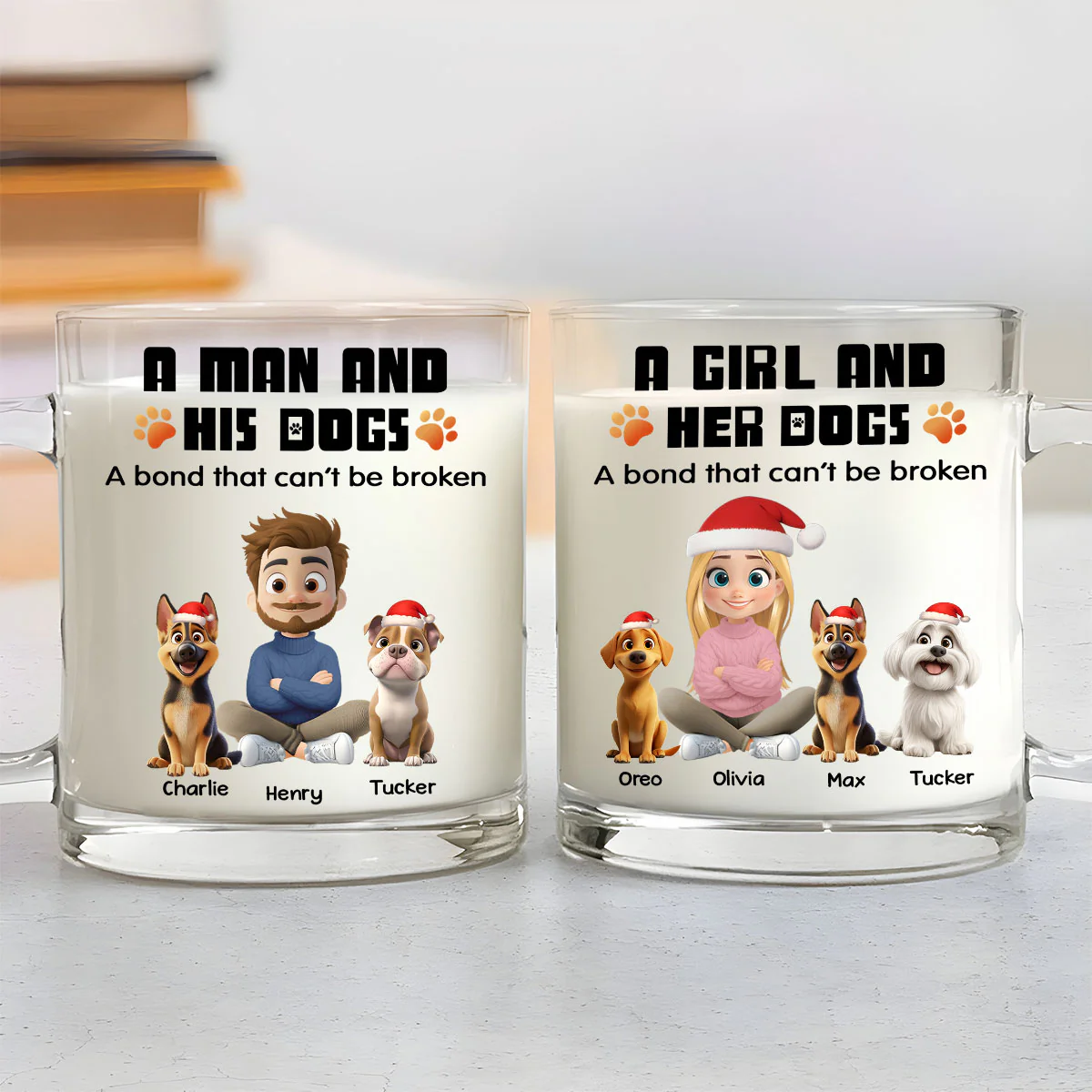 Human And Their Dog Cartoon Christmas - Personalized Custom Glass Mug - Image 3
